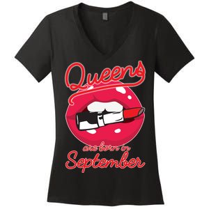 Queens Are Born in September Lipstick Women's V-Neck T-Shirt