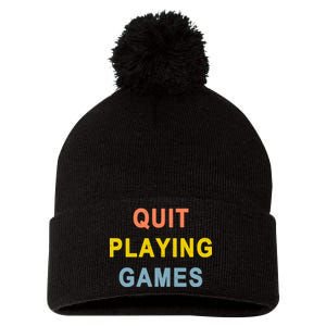 Quit Playing Games Pom Pom 12in Knit Beanie