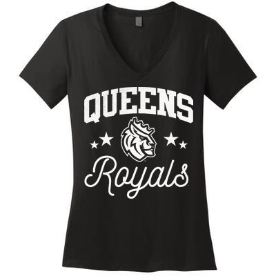 Queens University Of Charlotte Royals Logo Women's V-Neck T-Shirt