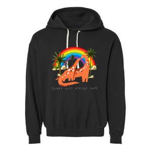 Queer Was Always Here Cute LGBT Gay Dinosaurs Garment-Dyed Fleece Hoodie