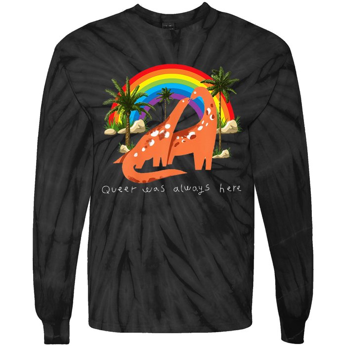 Queer Was Always Here Cute LGBT Gay Dinosaurs Tie-Dye Long Sleeve Shirt