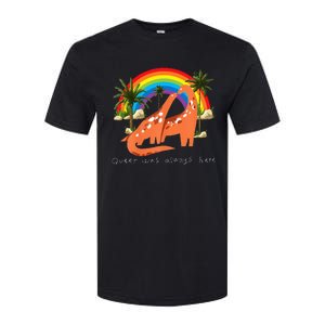 Queer Was Always Here Cute LGBT Gay Dinosaurs Softstyle CVC T-Shirt