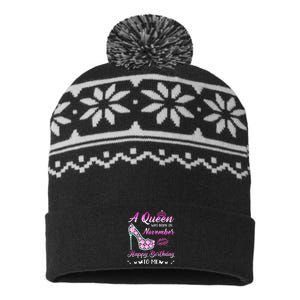 Queen Was Born In November Cute Funny Happy Birthday Gifts USA-Made Snowflake Beanie