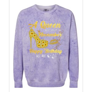 Queen Was Born In November Funny Sunflower Birthday Gifts Colorblast Crewneck Sweatshirt