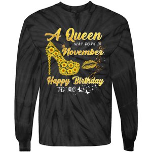 Queen Was Born In November Funny Sunflower Birthday Gifts Tie-Dye Long Sleeve Shirt