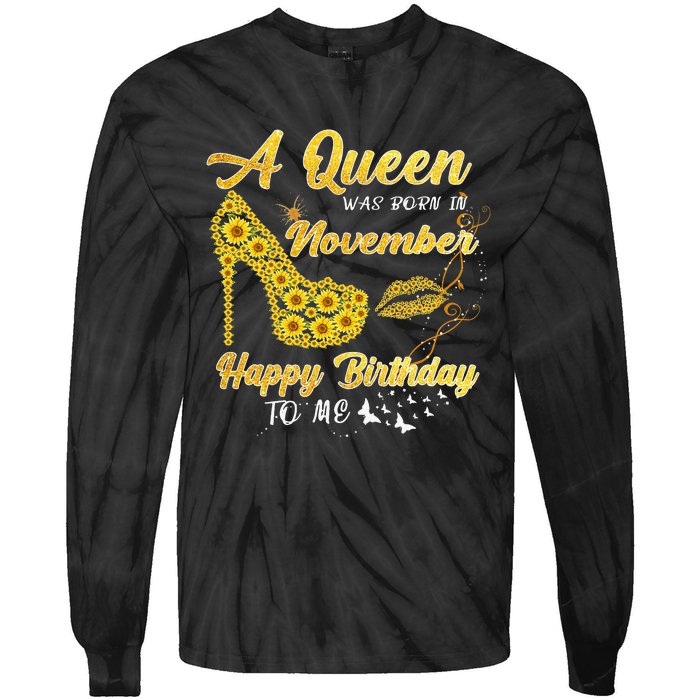 Queen Was Born In November Funny Sunflower Birthday Gifts Tie-Dye Long Sleeve Shirt