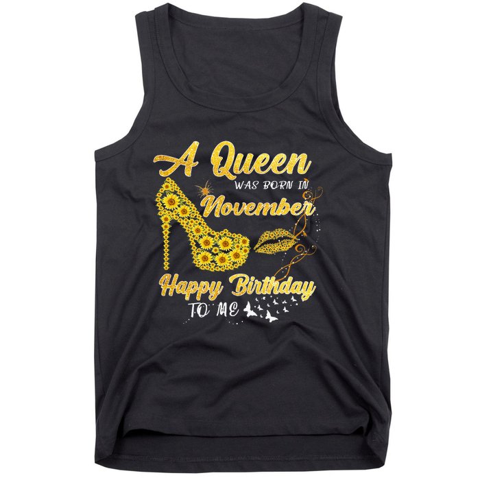 Queen Was Born In November Funny Sunflower Birthday Gifts Tank Top