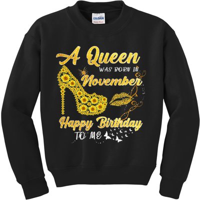 Queen Was Born In November Funny Sunflower Birthday Gifts Kids Sweatshirt