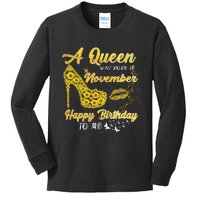 Queen Was Born In November Funny Sunflower Birthday Gifts Kids Long Sleeve Shirt