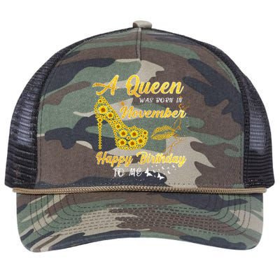 Queen Was Born In November Funny Sunflower Birthday Gifts Retro Rope Trucker Hat Cap