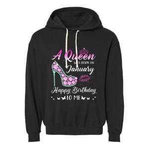 Queen was born in January Cute Funny Happy Birthday Gifts Garment-Dyed Fleece Hoodie