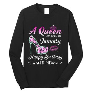 Queen was born in January Cute Funny Happy Birthday Gifts Long Sleeve Shirt