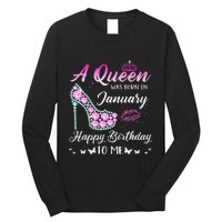 Queen was born in January Cute Funny Happy Birthday Gifts Long Sleeve Shirt