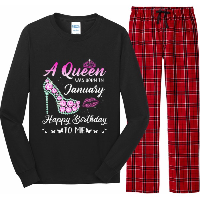 Queen was born in January Cute Funny Happy Birthday Gifts Long Sleeve Pajama Set