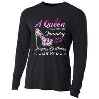 Queen was born in January Cute Funny Happy Birthday Gifts Cooling Performance Long Sleeve Crew