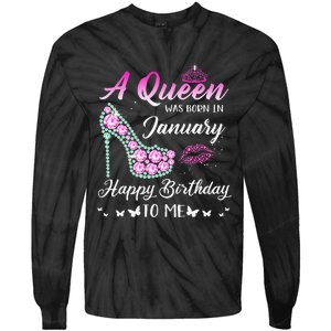 Queen was born in January Cute Funny Happy Birthday Gifts Tie-Dye Long Sleeve Shirt