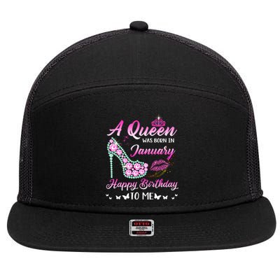 Queen Was Born In January Cute Funny Happy Birthday Funny Gift 7 Panel Mesh Trucker Snapback Hat