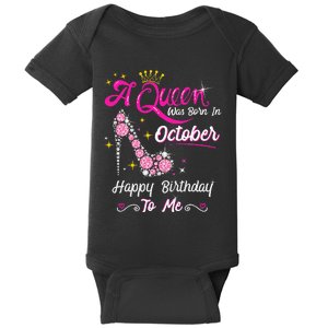 Queen Was Born In October Cute Funny Happy Birthday Gift Baby Bodysuit