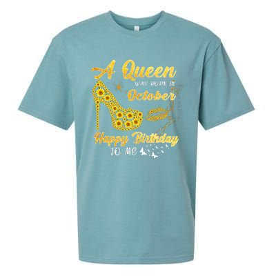 Queen Was Born In October Funny Sunflower Birthday Gifts Sueded Cloud Jersey T-Shirt