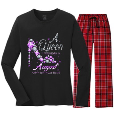 Queen was born in August Funny Birthday August Women's Long Sleeve Flannel Pajama Set 