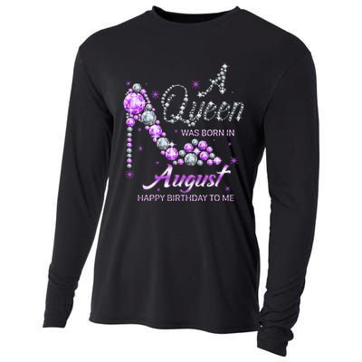 Queen was born in August Funny Birthday August Cooling Performance Long Sleeve Crew