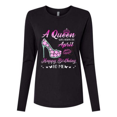 Queen was born in April Cute Funny Happy Birthday Gifts Womens Cotton Relaxed Long Sleeve T-Shirt