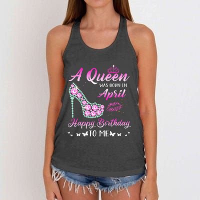 Queen was born in April Cute Funny Happy Birthday Gifts Women's Knotted Racerback Tank