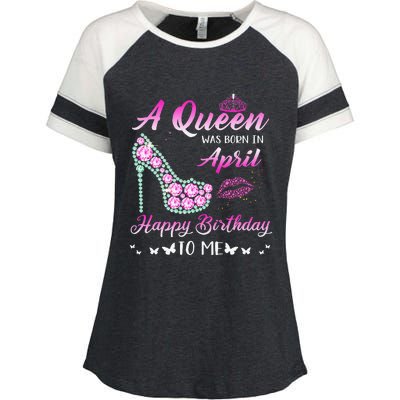 Queen was born in April Cute Funny Happy Birthday Gifts Enza Ladies Jersey Colorblock Tee