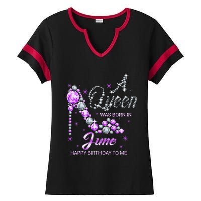 Queen was born in June Funny Birthday Cute June Wo Ladies Halftime Notch Neck Tee