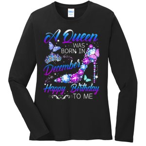 Queen Was Born In December Happy Birthday To Me Diamond Ladies Long Sleeve Shirt