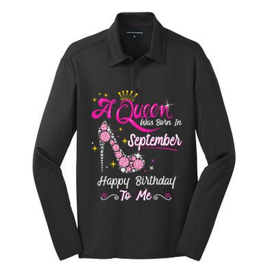 Queen was Born in September Cute Funny Happy Birthday Gift Silk Touch Performance Long Sleeve Polo