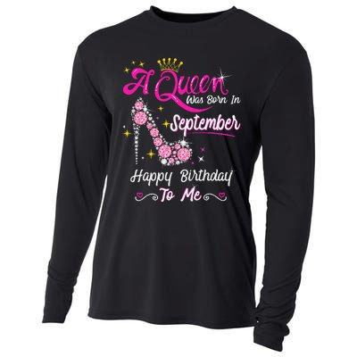 Queen was Born in September Cute Funny Happy Birthday Gift Cooling Performance Long Sleeve Crew