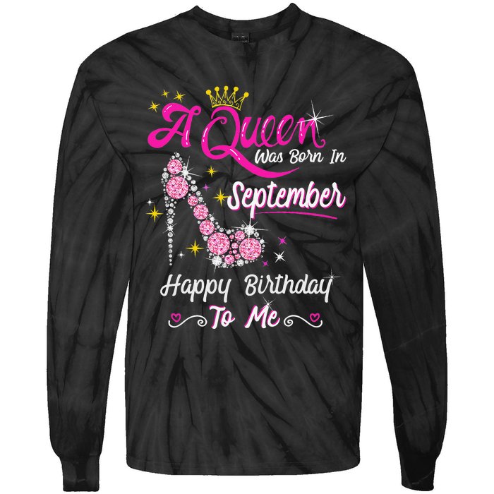 Queen was Born in September Cute Funny Happy Birthday Gift Tie-Dye Long Sleeve Shirt