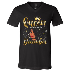 Queen Was Born In December Shirt Girls December Birthday V-Neck T-Shirt