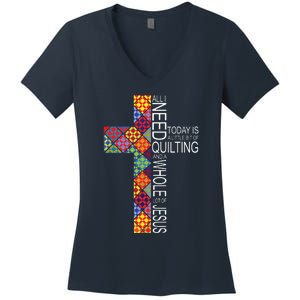 Quilting Whole Lot Of Jesus Cross Gifts For Quilters Women's V-Neck T-Shirt