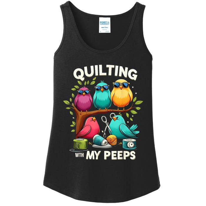 Quilting With My Peeps Funny Quilting Gift Ladies Essential Tank