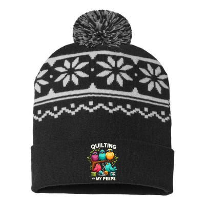 Quilting With My Peeps Funny Quilting Gift USA-Made Snowflake Beanie