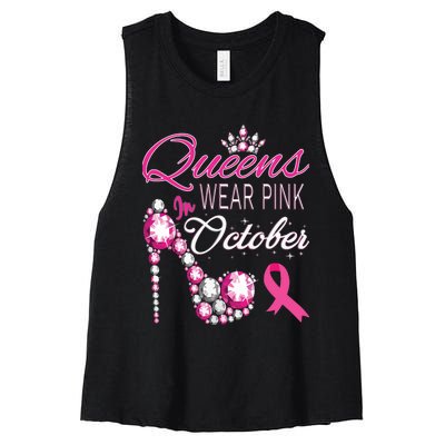 Queens Wear Pink In October Breast Cancer Awareness Women's Racerback Cropped Tank