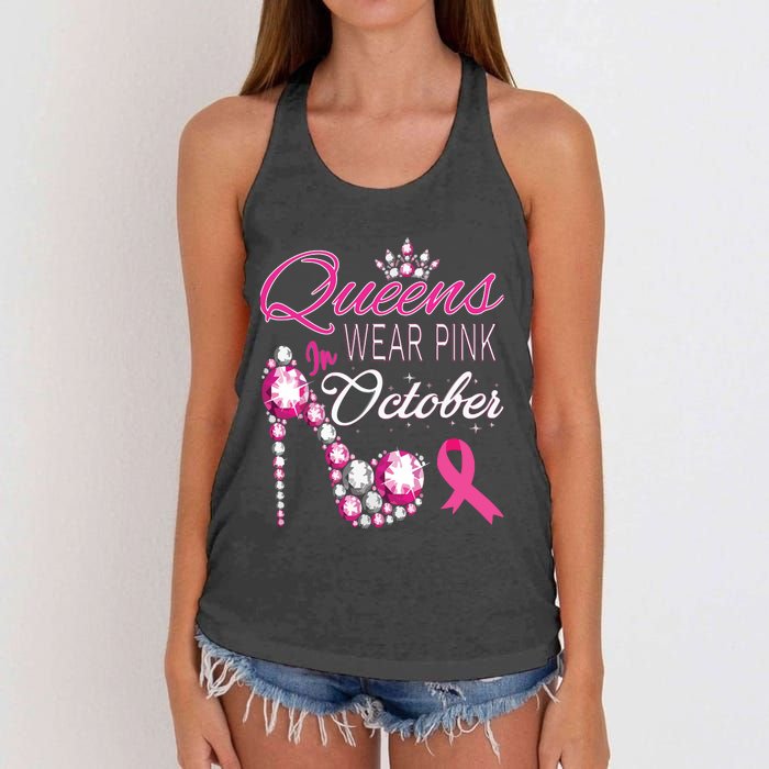 Queens Wear Pink In October Breast Cancer Awareness Women's Knotted Racerback Tank