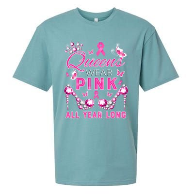 Queens Wear Pink All Year Support Breast Cancer Awareness Cool Gift Sueded Cloud Jersey T-Shirt