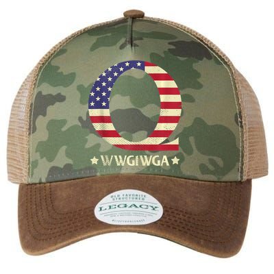 QAnon WWG1WGA Q Anon Great Awakening MAGA USA Flag Design Legacy Tie Dye Trucker Hat