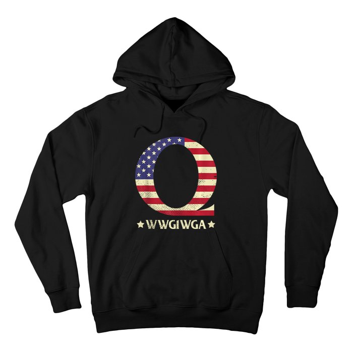 QAnon WWG1WGA Q Anon Great Awakening MAGA USA Flag Design Hoodie