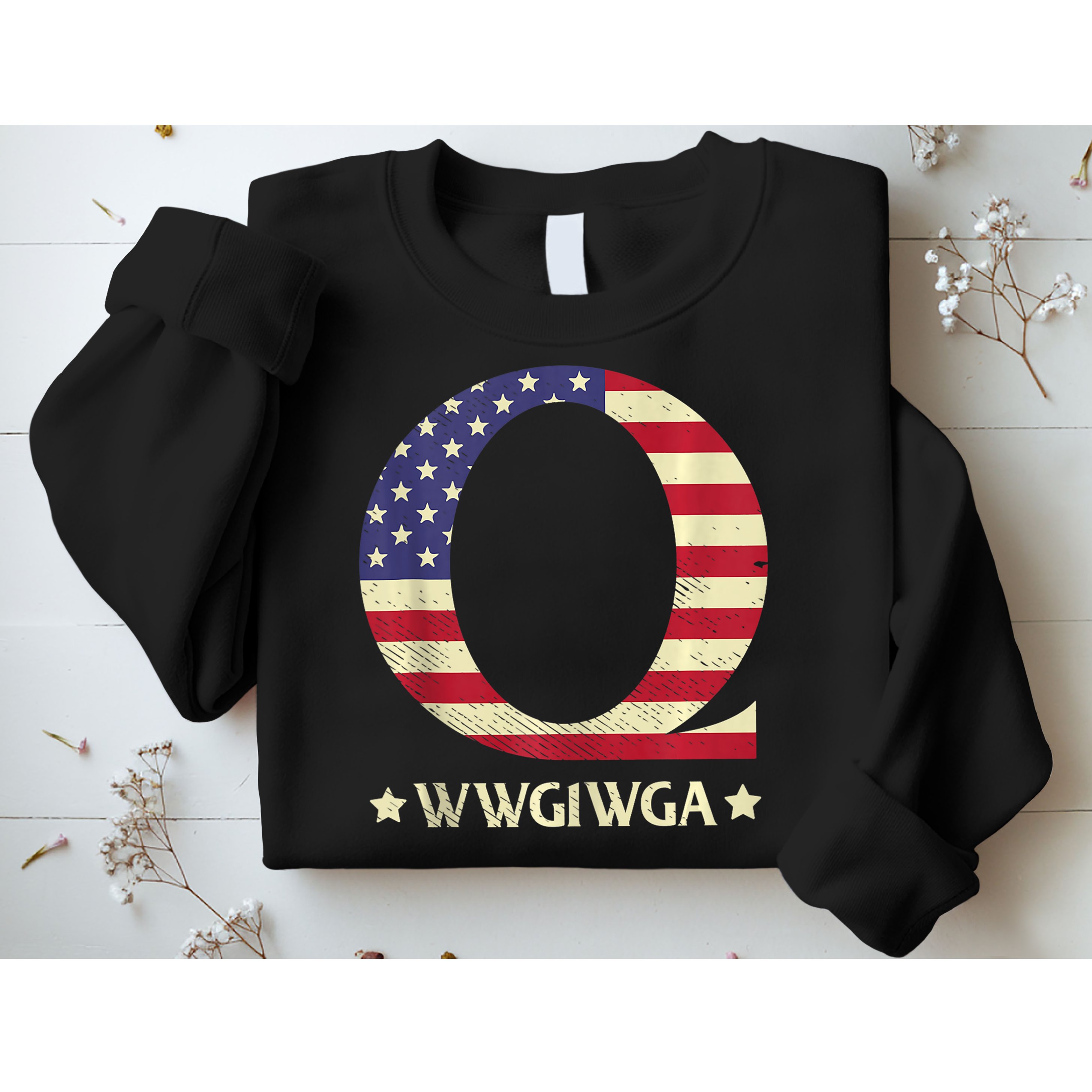 QAnon WWG1WGA Q Anon Great Awakening MAGA USA Flag Design Sweatshirt