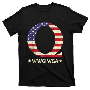 QAnon WWG1WGA Q Anon Great Awakening MAGA USA Flag Design T-Shirt