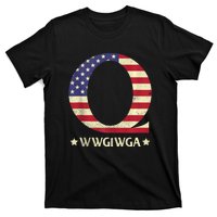 QAnon WWG1WGA Q Anon Great Awakening MAGA USA Flag Design T-Shirt