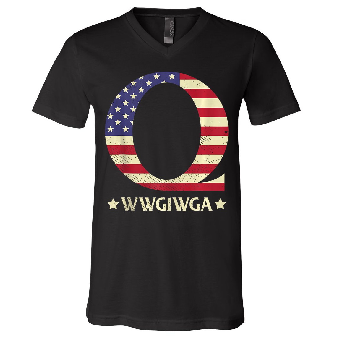 QAnon WWG1WGA Q Anon Great Awakening MAGA USA Flag Design V-Neck T-Shirt