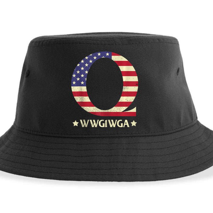 QAnon WWG1WGA Q Anon Great Awakening MAGA USA Flag Design Sustainable Bucket Hat