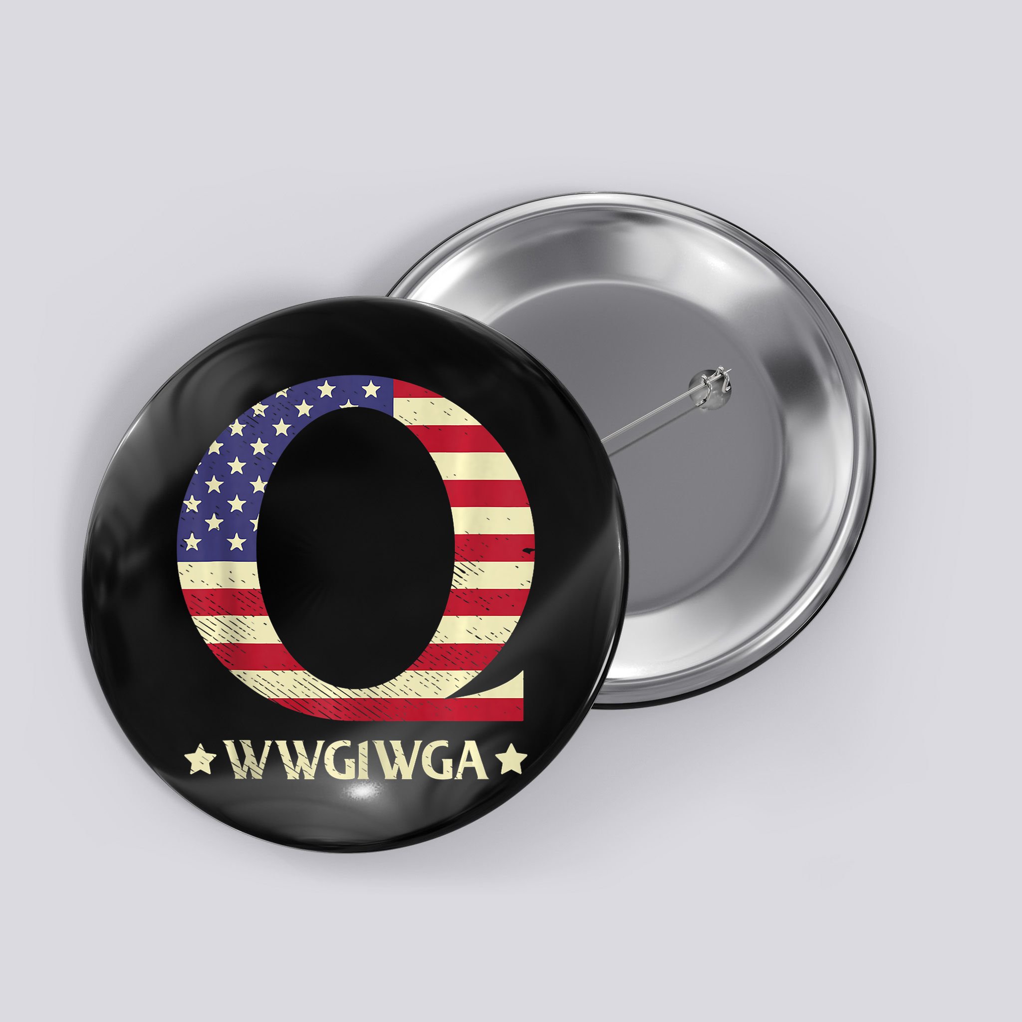 QAnon WWG1WGA Q Anon Great Awakening MAGA USA Flag Design Button