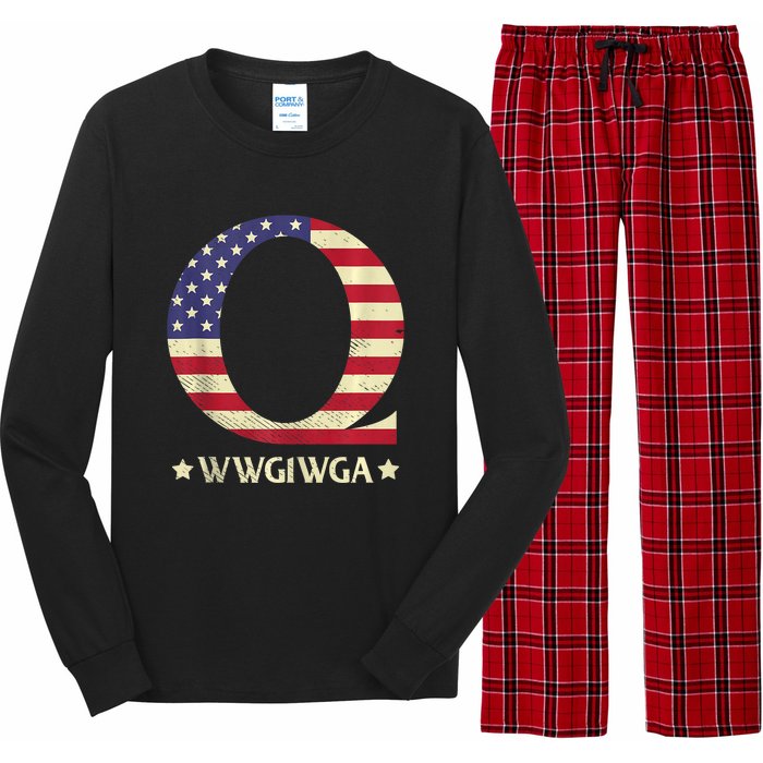 QAnon WWG1WGA Q Anon Great Awakening MAGA USA Flag Design Long Sleeve Pajama Set