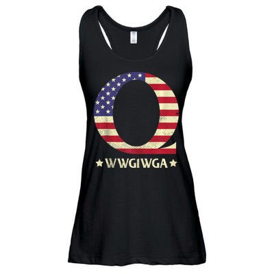 QAnon WWG1WGA Q Anon Great Awakening MAGA USA Flag Design Ladies Essential Flowy Tank
